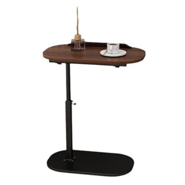 Imagem de Tharyee Mesa de canto em forma de C, mesa lateral pequena de altura ajustável para sofá, mesa lateral giratória de 360°, sala de estar e quarto para sofá, cama, cadeira, lanche (nogueira)