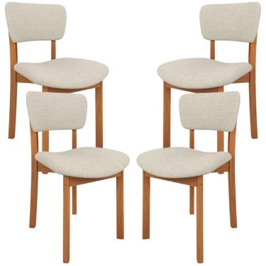 Imagem de Kit 4 Cadeiras Para Sala de Jantar Cozinha Living Estofada Dara L02 Linho Champagne - Lyam Decor