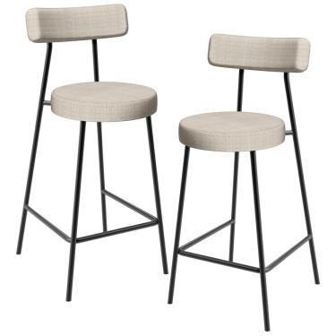 Imagem de Kit 02 Banquetas Baixa Para Cozinha Sala De Jantar Bar Bancada Milão L02 Linho Palha  - Lyam Decor 