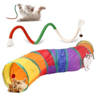 Imagem de Conjunto de corda de mastigar e túnel de gato arco-íris durável – Conjunto de brinquedos interativos para filhotes de cachorro, túnel de brincar dobrável e corda de dentição para exercícios e união