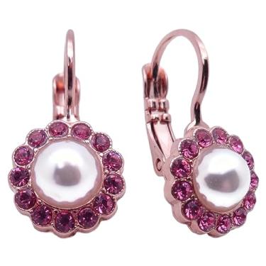 Imagem de Mariana Roxanne Brincos de ouro rosa em pérola sintética com flor fúcsia 1166, Cristal, Cristal