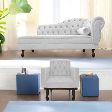 Imagem de Kit Diva Recamier Diana 140cm Lado Esquerdo e 01 Poltrona Classic Suede Branco