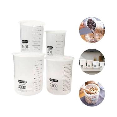 Imagem de Kit Com 04 Potes Herméticos Plástico 800/1400/2100/3000Ml