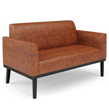 Imagem de Sofá Namoradeira Base Madeira Preto Maressa Sintético Pu Nozes - Ibiza