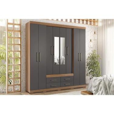 Imagem de Guarda Roupa Casal 8 Portas e 4 Gavetas c/ Espelho e Pés Nápoles Jatoba/Grafitte - Santos Andirá