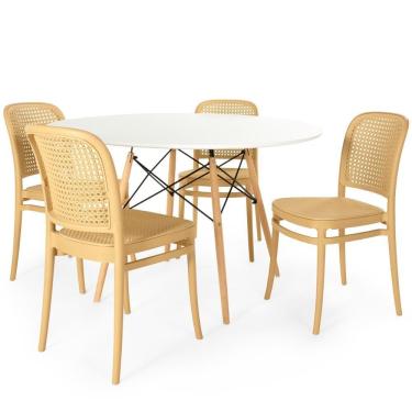 Imagem de Conjunto Mesa De Jantar Redonda Eiffel Branca 120cm Com 4 Cadeiras Roma - Nude