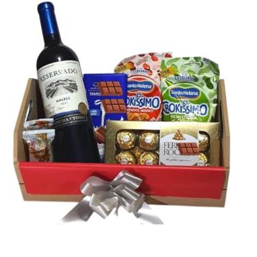 Imagem de Cesta De Chocolates E Vinho Presente Premium