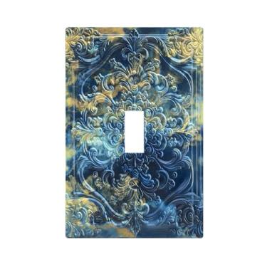 Imagem de Wpshijia Capas decorativas de placa de interruptor de luz azul padrão de mármore dourado 3D floral em relevo 1 interruptor de luz placa de cobertura de interruptor de luz única placa de tomada capas