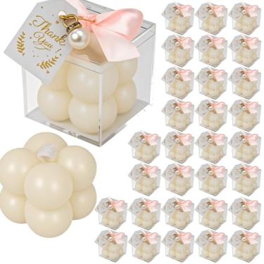 Imagem de SHIDOW Velas perfumadas mini cubo bolha com caixas de presente, cera branca de mistura de soja, aroma de frésia, lembrancinhas de casamento, decorações de festa, decoração de banheiro/escritório/casa