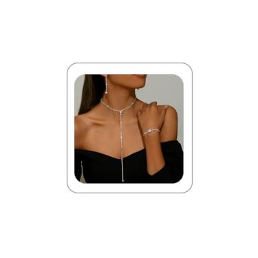 Imagem de BOOZIQ Conjunto de joias de casamento de prata para mulheres, colar de strass, pulseira, brincos pendurados, para noiva, dama de honra, cristal, formatura, acessórios de bijuteria, Choker Length