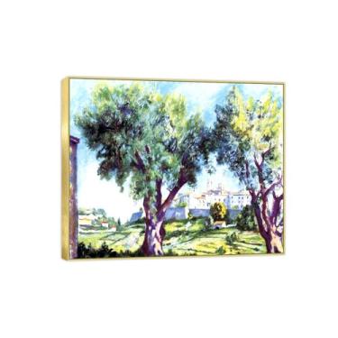 Imagem de BMZFYBS Famosa imagem de paisagem de arte de parede - impressões em tela - árvores 2 - pintura de moldura dourada para sala de estar banheiro decoração de casa 30 x 35 cm 12 x 13 polegadas