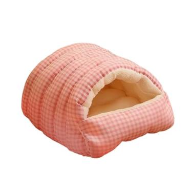 Imagem de Gralara Cama toca para gatos, para gatos, macia, semi-fechada, removível, lavável, confortável, quente para animais de estimação, ideal para cães, Rosa E Branco