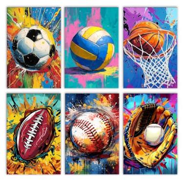 Imagem de Balls Sport Art 6 pacotes de kits de pintura por números para adultos iniciantes futebol americano, tinta acrílica por número, basquete faça você mesmo, kits de pinturas a óleo em tela, sem moldura