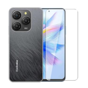 Imagem de WDMYLFTW Capa para Blackview Shark 9 + película protetora de tela de vidro temperado - Capa protetora de TPU à prova de choque flexível de silicone transparente para Blackview Shark 9 (transparente)