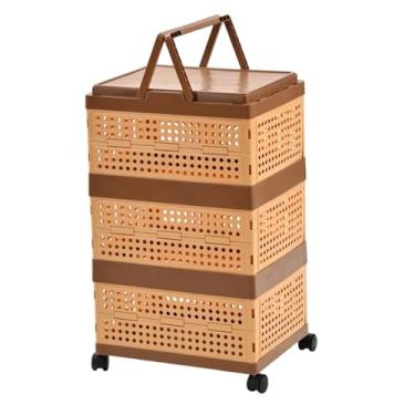 Imagem de DimyFew Caixa organizadora dobrável com rodas e alças, ideal para guardar lanches e biscoitos, perfeita para piqueniques churrascos ao ar livre, Triple Layer 69cm H