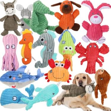Imagem de Lenwen Pacote com 15 brinquedos grandes para cães que rangem a granel de pelúcia sortidos pacote de brinquedos de cachorro vira-lata para animais de estimação pequenos e médios mastigando dentição