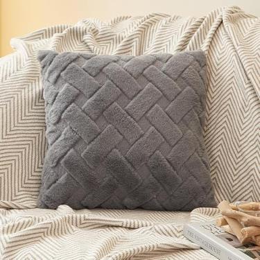 Imagem de Pacote com 2 capas de almofada de pelúcia 45 x 45 para sofá e sala de estar (cinza escuro)