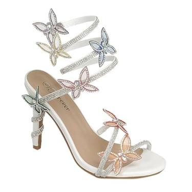 Imagem de Forever Link Sandálias femininas de salto agulha com strass e borboleta, Multiborboleta branca, 38