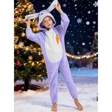 Imagem de IKALI Fantasia de coelhinho para meninas, macacão fofo de coelho roxo para crianças pequenas, Roxa, 10-12 Years