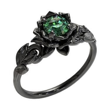 Imagem de Anéis de zircônia cúbica para mulheres, anel gótico, flor preta, cristal empilhável, moderno, floral, eternidade, viagem, noivado, casamento, aniversário, joia presente, Liga de aço, Sem pedra