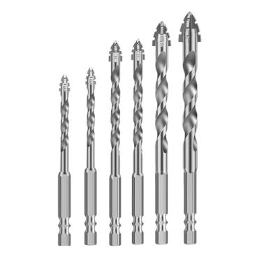 Imagem de RNXRZANK Broca Excêntrica de Quatro Canais com Dentes de Serra, Haste Hexagonal E Acessórios de Liberação Rápida. Alta Resistência para Pedra, Vidro, Mármore E, 6 Peças