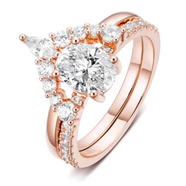 Imagem de Zoesky Anéis de noivado de 1,5 quilates para mulheres, ouro rosa, prata, anéis de compromisso para ela, 5A, zircônia cúbica, empilhável, joias para Natal, aniversário, dia dos namorados, presente para