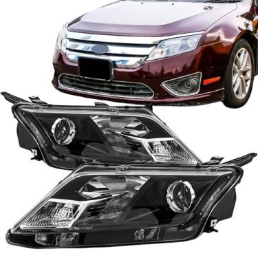Imagem de Reinko Compatível com conjunto de faróis Ford Fusion 2010-2012, estilo de fábrica, preto, substituição para 10-12 pares de fusão esquerda + direita