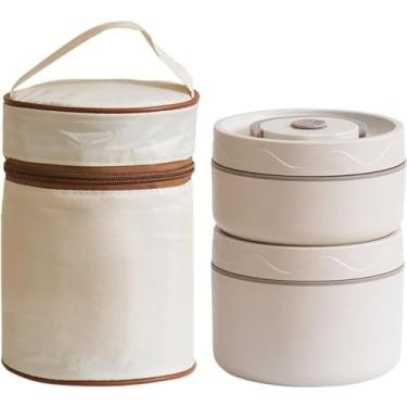 Imagem de Conjunto de lancheira isolada, jarra de almoço, lancheira térmica, jarra de almoço de aço inoxidável, grande capacidade, multicamadas, à prova de vazamentos, jarra térmica com saco, lancheira portátil