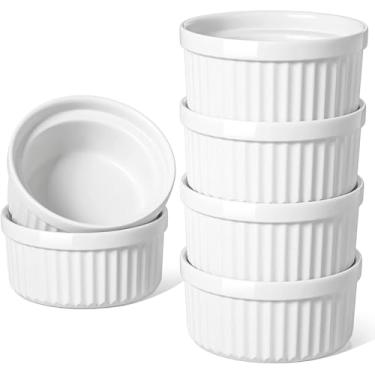 Imagem de LE TAUCI Seguro para forno de ramequins de 473 ml, pratos de suflê de cerâmica para forno, copos de creme, pratos creme brulee, ramequins grandes de porcelana, pudim Ramiken, molhos para imersão