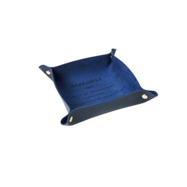 Imagem de Bandeja de armazenamento de mesa - Bandeja dobrável de couro PU para chaves, carteira, moedas, joias - pequena, azul - Organizador de decoração de casa