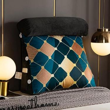 Imagem de Almofada triangular de cunha para leitura com almofada de suporte desfiado/lombar, almofada de apoio para as costas com capa removível de pele sintética de luxo - perfeita para sentar, ler ou jogar