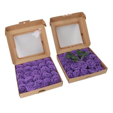 Imagem de SUNGOOYUE Flores Artificiais de Simulação de Rosas Com Hastes Ajustáveis ​​para Arranjos DIY, 50 Peças para Buquês, Flores de Bolo e Muito Mais (Roxo Escuro)