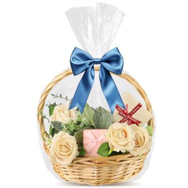 Imagem de Yeumk 25 sacos de celofane para cestas de presente grandes sacos de violoncelo transparentes para embrulho de presente de Natal envoltório de celofane para embalagem de produtos de Halloween e Páscoa