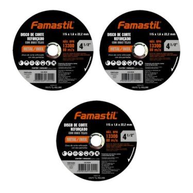 Imagem de Kit 3 Disco De Corte Inox Famastil 4.1/2 1mm Profissional Preto - Farm