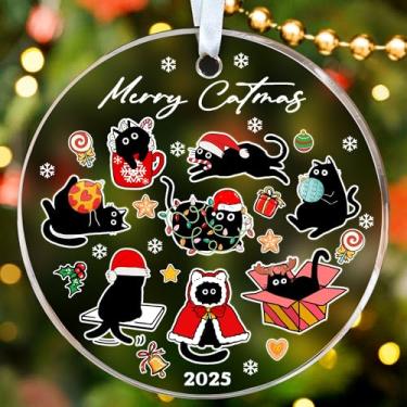 Imagem de HEXMOZ Enfeite de Natal de gato preto 2025 - Presentes engraçados de gato preto para mulheres e homens - Decorações de Natal para donos de animais de estimação, adotivos - Enfeite de gatinho fofo para