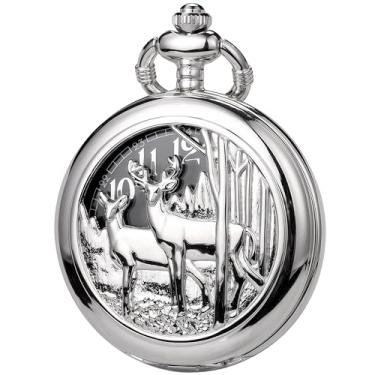 Imagem de DerMacht Relógio de bolso Steampunk com corrente para cosplay masculino liso com estampa de sol, Bg. Rena, prata e preto