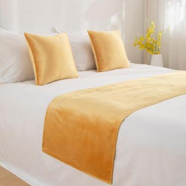 Imagem de Cachecol para cama de hotel, moderno, luxuoso, veludo, colcha, macio, cor sólida, protetor de cama elegante, toalha de cama para cama de solteiro queen size - amarelo||Apenas 1 fronha 50 x 50 cm