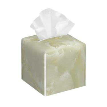 Imagem de Suporte quadrado de couro para caixa de lenços de papel à prova d'água, design de arte de mármore, organizador de papel facial com cinto inferior, estojo de lenços para mesa, banheiro, escritório