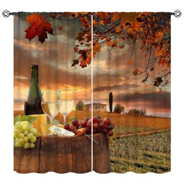 Imagem de Cortinas de vinhedo de vinho, fazenda rústica, fruta, uva, vinícola, vintage, tema vinícola, cortinas de janela para quarto, sala de estar, cozinha, café (L50 x C114 cm) x 2 decoração