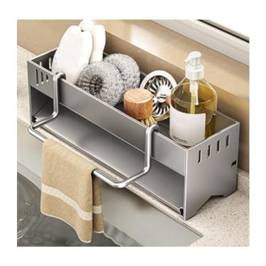 Imagem de HGTRH Organizador grande para pia de cozinha, suporte de esponja para pia de cozinha com bandeja de gotejamento removível para esponja de pano de prato escova escova decoração de cozinha e acessórios