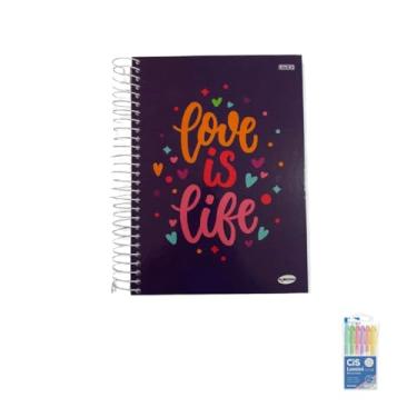 Imagem de Kit Caderno Feminino KBOM 20 Matérias Capa Dura 400 Folhas + Caneta Esferográfica Spiro 0.7mm + Marca Texto Lumini 6 Cores