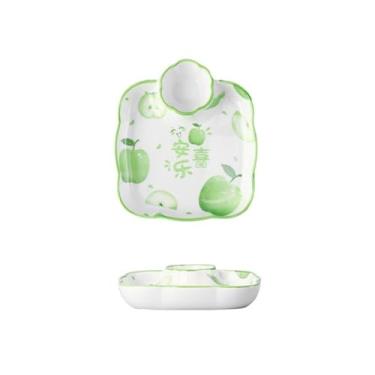 Imagem de prato de lanche Prato de porcelana para restaurante, louça cerâmica para uso doméstico, bolinho massa, molho, pratos condimentos tigela de sopa(Green)