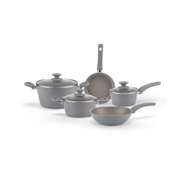 Imagem de Jogo de Panelas Brinox Antiaderente Ceramic Life 5 Peças Marble Optima com Indução Cinza Cinza
