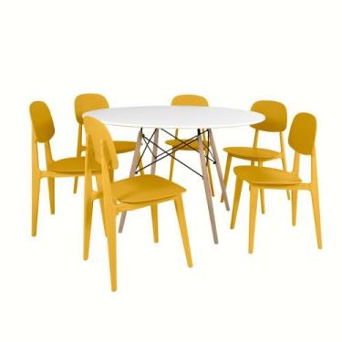 Imagem de Conjunto Mesa de Jantar Redonda Eiffel Branca 120cm com 6 Cadeiras Itá
