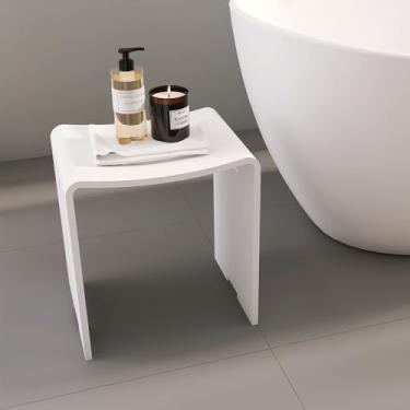 Imagem de HIGEIEN – Banqueta de banheira de resina de pedra exclusiva premium para chuveiro e banheiro – Bancos de banho à prova d'água com capacidade de 136 kg, peso de 9 kg, assento artístico de superfície
