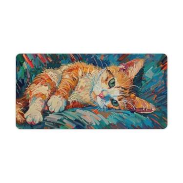 Imagem de FoRes Tapete de rato grande, com pintura a óleo, gato, fofo, para jogos, antiderrapante, base de borracha, para laptop, acessórios de computador, suprimentos, bloco de escrita para escritório, casa,
