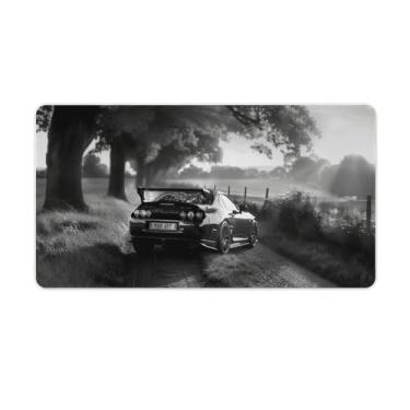 Imagem de FoRes Tapete de mouse preto e branco JDM para carro Sup grande, base de borracha antiderrapante, tapete de mesa para laptop, acessórios de computador, suprimentos para escritório, casa, 40 x 75 cm,