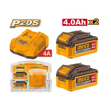 Imagem de Kit Com 1 Carregador 4ah e 2 Baterias 4ah Linha P20s INGCO
