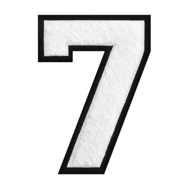 Imagem de 1 peça de patch de número de chenille de ferro branco de 15 cm com borda preta – adesivos do alfabeto para roupas, jaquetas, mochilas, chapéus para decoração personalizada, nome personalizado e