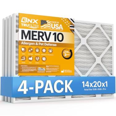 Imagem de BNX Filtro de ar TruFilter para forno CA MERV 10 14 x 20 x 1 (pacote com 4) – Feito nos EUA – Filtros plissados de ar condicionado HVAC AC – Remove odor, mofo, bactérias, fumaça